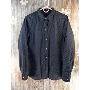 L.L. Bean Signature Women's Button Shirt Sz 12 Black White Polka Dot Lightweight